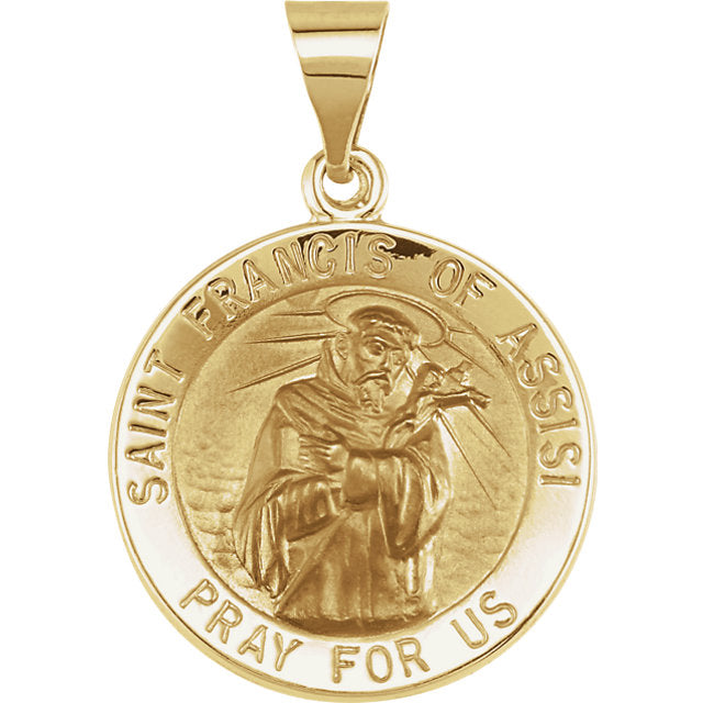 14KT Yellow Gold Saint Francis of Assisi Round Medal Pendant, 14KT Yellow Gold Saint Francis of Assisi Round Medal Pendant - Legacy Saint Jewelry