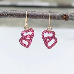 14KT Yellow Gold Pink Heart Crystal Euro Wire Earring, 14KT Yellow Gold Pink Heart Crystal Euro Wire Earring - Legacy Saint Jewelry
