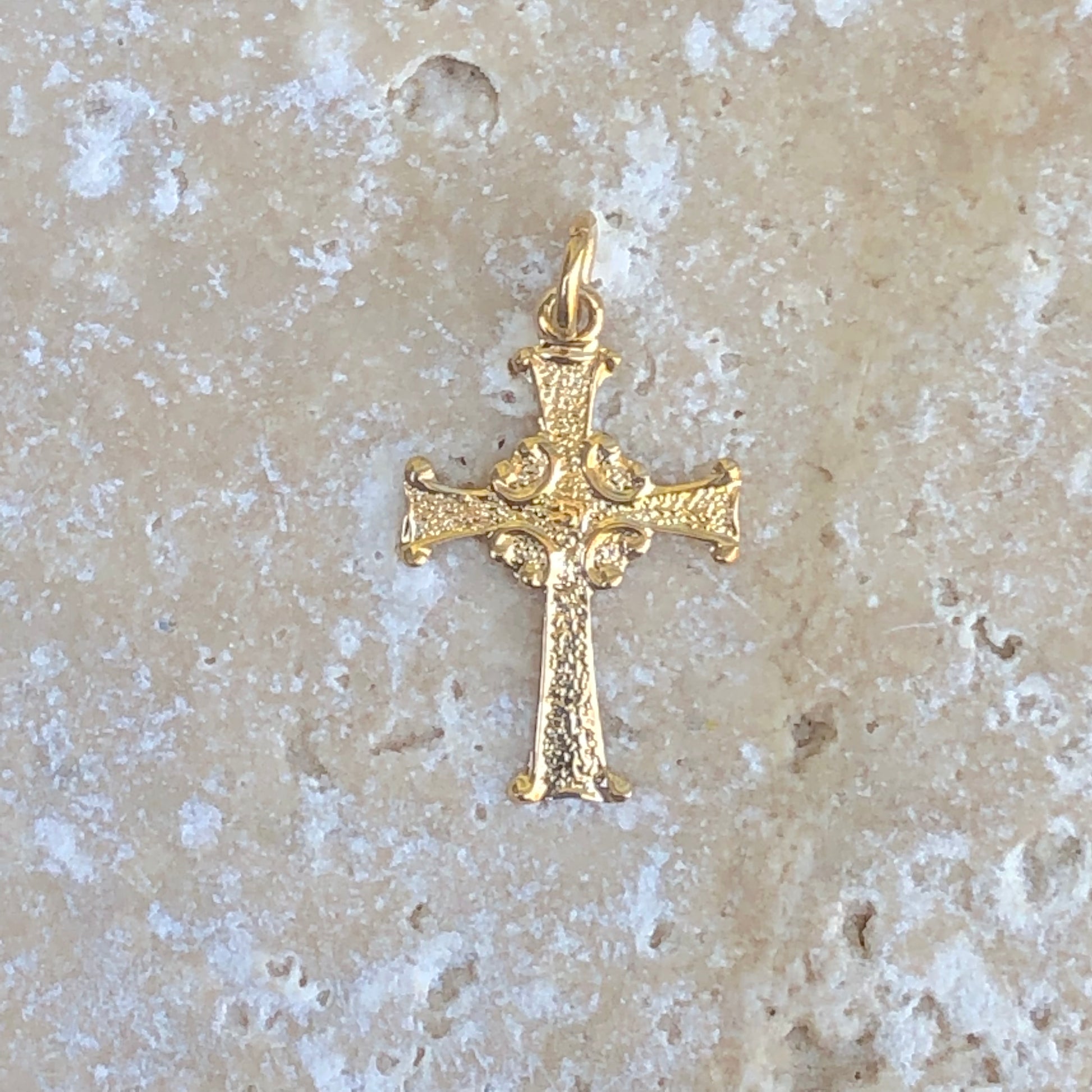 14KT Yellow Gold Textured Celtic Cross Pendant Charm, 14KT Yellow Gold Textured Celtic Cross Pendant Charm - Legacy Saint Jewelry