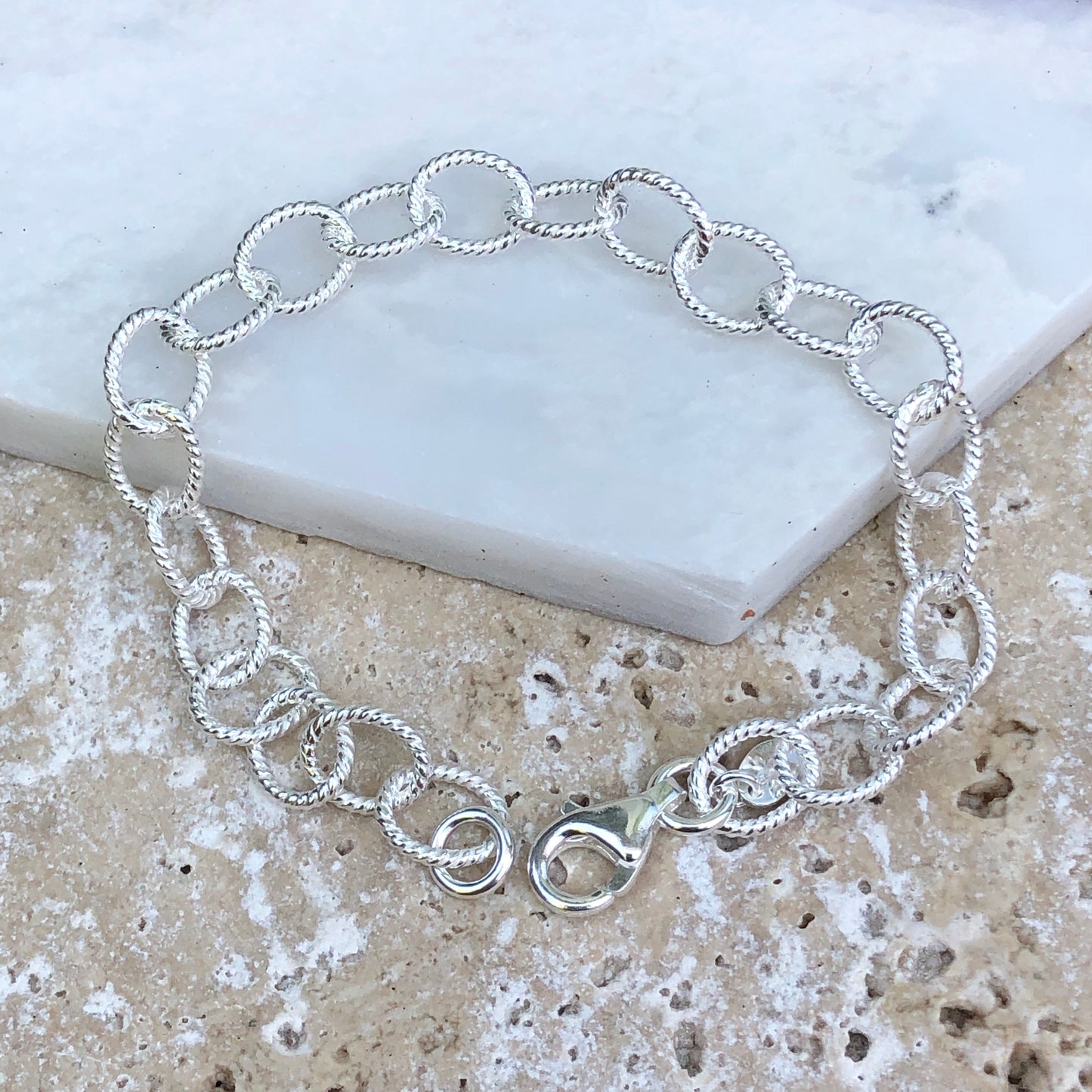 Sterling Silver Knurled Cable Link Bracelet 7", Sterling Silver Knurled Cable Link Bracelet 7" - Legacy Saint Jewelry