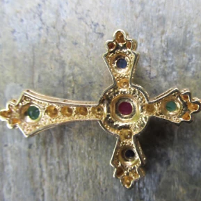 14KT Yellow Gold Gemstones Etruscan Cross Pendant Charm, 14KT Yellow Gold Gemstones Etruscan Cross Pendant Charm - Legacy Saint Jewelry