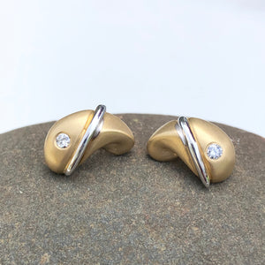 14KT White Gold + Yellow Gold Gyspy Set Diamond Earrings, 14KT White Gold + Yellow Gold Gyspy Set Diamond Earrings - Legacy Saint Jewelry