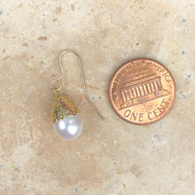 Load image into Gallery viewer, 14KT Yellow Gold Filigree Lace + Freshwater Pearl Earrings, 14KT Yellow Gold Filigree Lace + Freshwater Pearl Earrings - Legacy Saint Jewelry