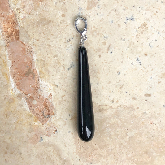 14KT White Gold Black Onyx Teardrop Pendant Long Charm, 14KT White Gold Black Onyx Teardrop Pendant Long Charm - Legacy Saint Jewelry