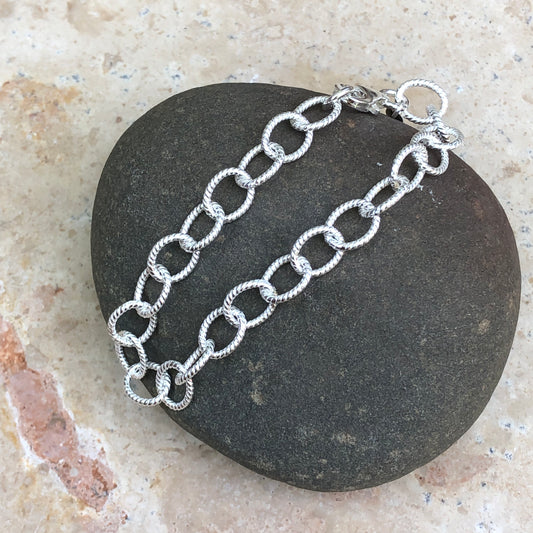 Sterling Silver Knurled Cable Link Bracelet 7", Sterling Silver Knurled Cable Link Bracelet 7" - Legacy Saint Jewelry