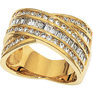14KT Yellow Gold Baguette + Round Diamond Cigar Band Ring, 14KT Yellow Gold Baguette + Round Diamond Cigar Band Ring - Legacy Saint Jewelry