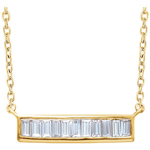 14KT Yellow Gold Baguette Diamond Bar Necklace, 14KT Yellow Gold Baguette Diamond Bar Necklace - Legacy Saint Jewelry