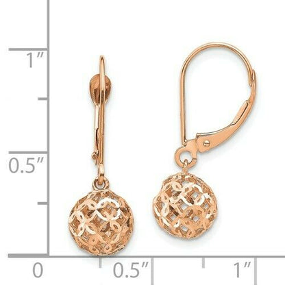 14KT Rose Gold Filigree Ball Lever Back Earrings, 14KT Rose Gold Filigree Ball Lever Back Earrings - Legacy Saint Jewelry