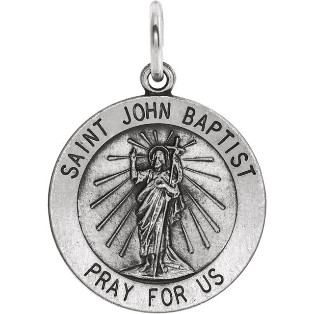 Sterling Silver Saint John Baptist Round Medal Pendant, Sterling Silver Saint John Baptist Round Medal Pendant - Legacy Saint Jewelry