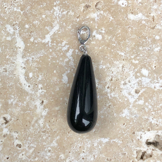 14KT White Gold Black Onyx Teardrop Enhancer Pendant Charm, 14KT White Gold Black Onyx Teardrop Enhancer Pendant Charm - Legacy Saint Jewelry