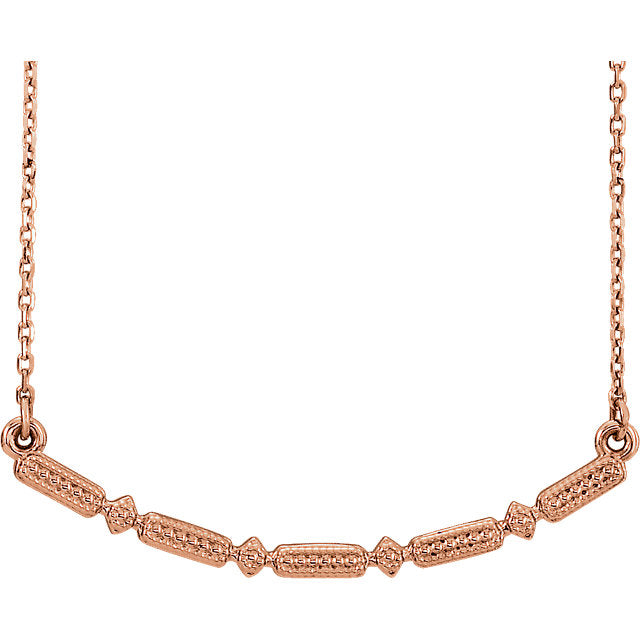 14KT Rose Gold Beaded Rounded Bar Necklace, 14KT Rose Gold Beaded Rounded Bar Necklace - Legacy Saint Jewelry