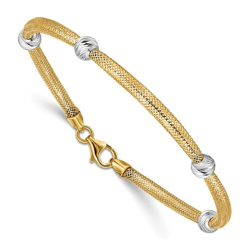 14KT Yellow Gold + White Gold Mesh Beaded Bracelet, 14KT Yellow Gold + White Gold Mesh Beaded Bracelet - Legacy Saint Jewelry