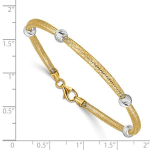 14KT Yellow Gold + White Gold Mesh Beaded Bracelet, 14KT Yellow Gold + White Gold Mesh Beaded Bracelet - Legacy Saint Jewelry
