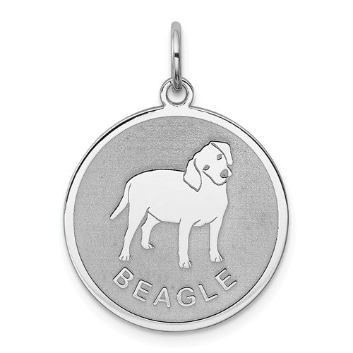Sterling Silver Beagle Dog Pendant Charm Satin Disc, Sterling Silver Beagle Dog Pendant Charm Satin Disc - Legacy Saint Jewelry