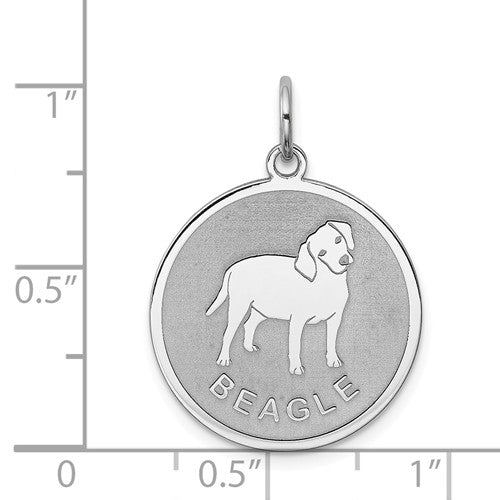 Sterling Silver Beagle Dog Pendant Charm Satin Disc, Sterling Silver Beagle Dog Pendant Charm Satin Disc - Legacy Saint Jewelry