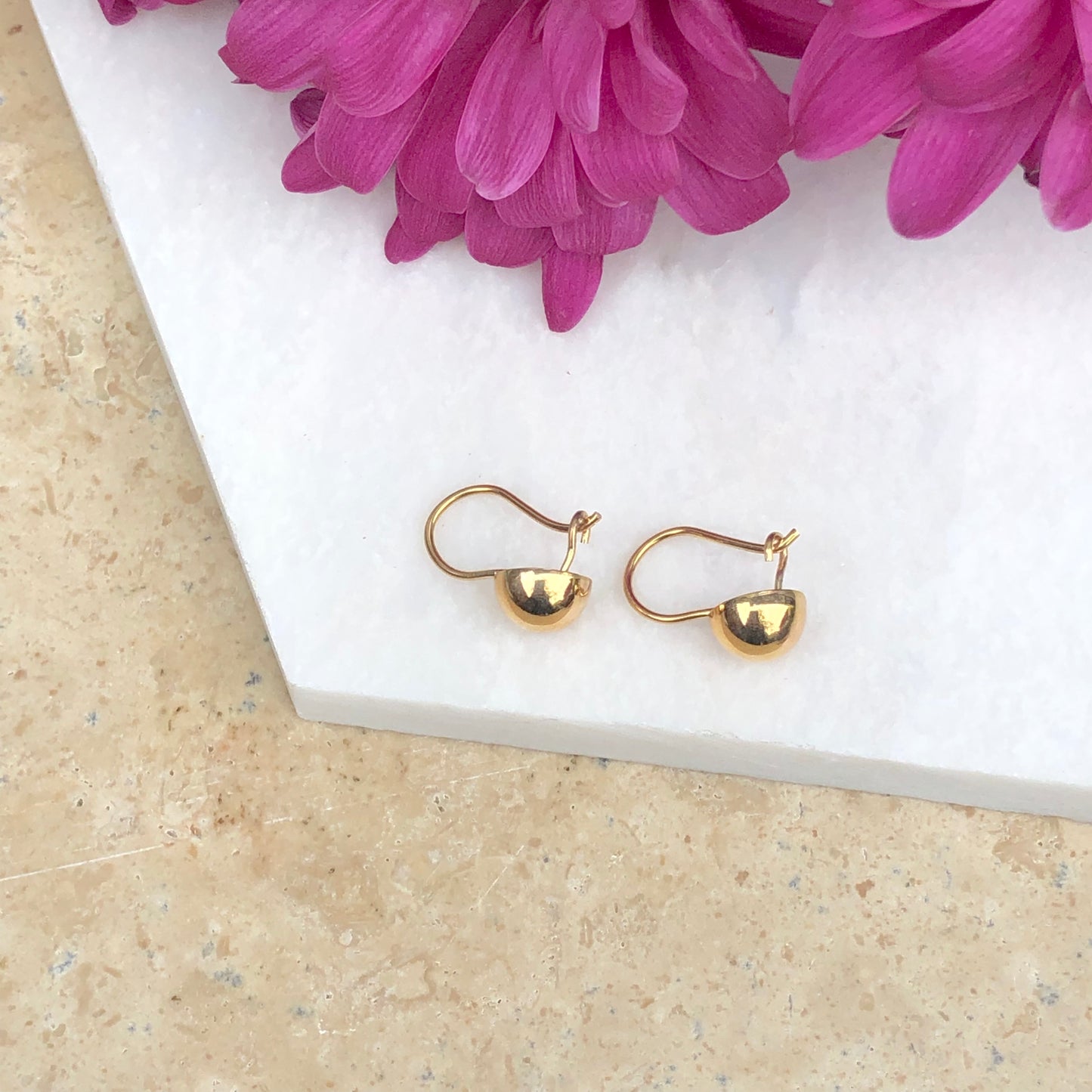 14KT Yellow Gold Polished Euro-Wire Half Ball Earrings, 14KT Yellow Gold Polished Euro-Wire Half Ball Earrings - Legacy Saint Jewelry