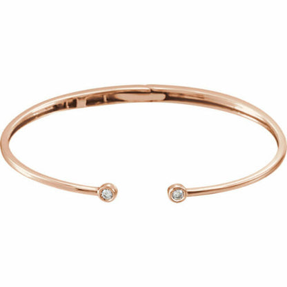 14KT Rose Gold Bezel-Set Diamond Open Bangle Bracelet, 14KT Rose Gold Bezel-Set Diamond Open Bangle Bracelet - Legacy Saint Jewelry