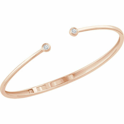 14KT Rose Gold Bezel-Set Diamond Open Bangle Bracelet, 14KT Rose Gold Bezel-Set Diamond Open Bangle Bracelet - Legacy Saint Jewelry