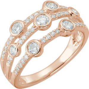 14KT Rose Gold Bezel Set + Pave Diamond Band Ring, 14KT Rose Gold Bezel Set + Pave Diamond Band Ring - Legacy Saint Jewelry