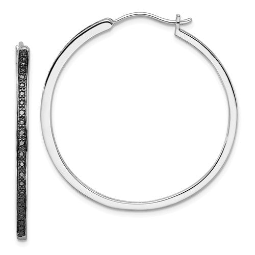 Sterling Silver Black Diamond Hoop Earrings 40mm, Sterling Silver Black Diamond Hoop Earrings 40mm - Legacy Saint Jewelry