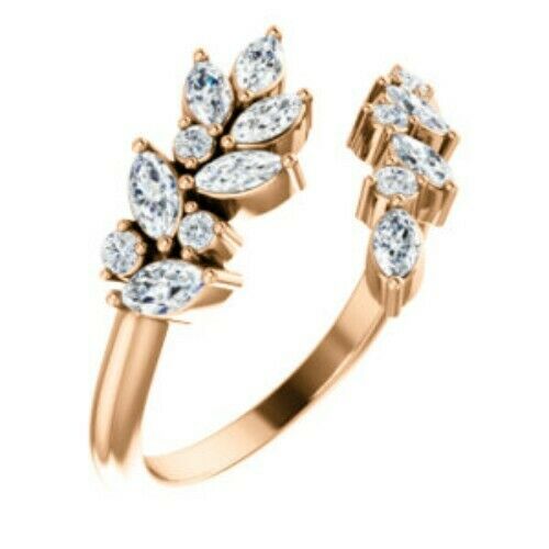 14KT Rose Gold Marquise Diamond Leaf Bypass Ring, 14KT Rose Gold Marquise Diamond Leaf Bypass Ring - Legacy Saint Jewelry