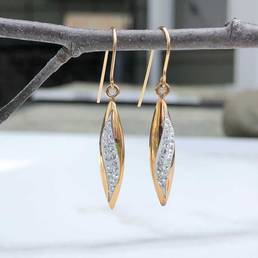14KT Yellow Gold + White Gold Swarovski Crystal Teardrop Earrings, 14KT Yellow Gold + White Gold Swarovski Crystal Teardrop Earrings - Legacy Saint Jewelry