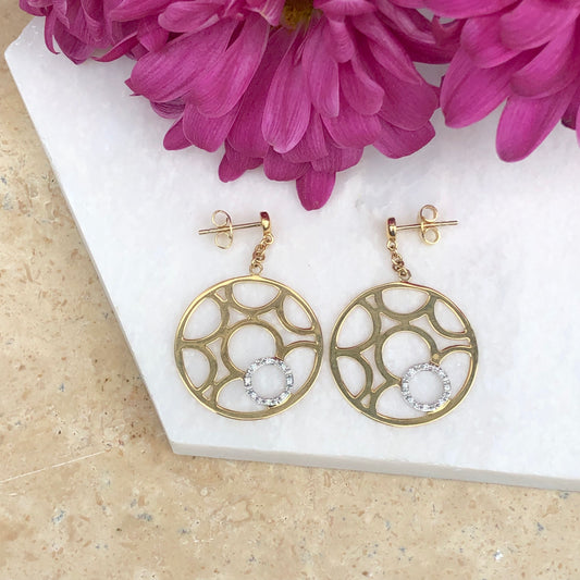 14KT Yellow Gold + White Gold Pave Diamond Circle Earrings, 14KT Yellow Gold + White Gold Pave Diamond Circle Earrings - Legacy Saint Jewelry