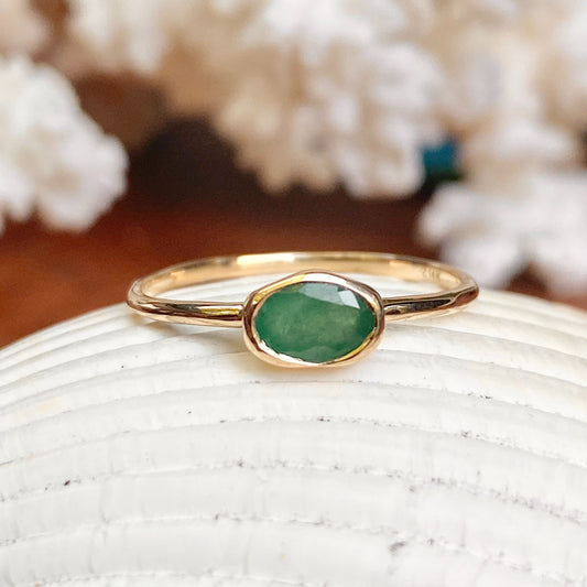 14KT Yellow Gold Oval Bezel Set .55 CT Emerald Ring