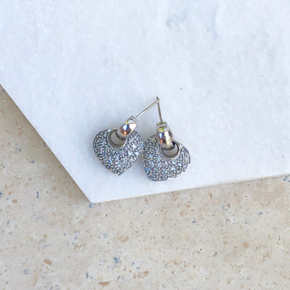14KT White Gold + Pave Diamond Heart Earrings, 14KT White Gold + Pave Diamond Heart Earrings - Legacy Saint Jewelry