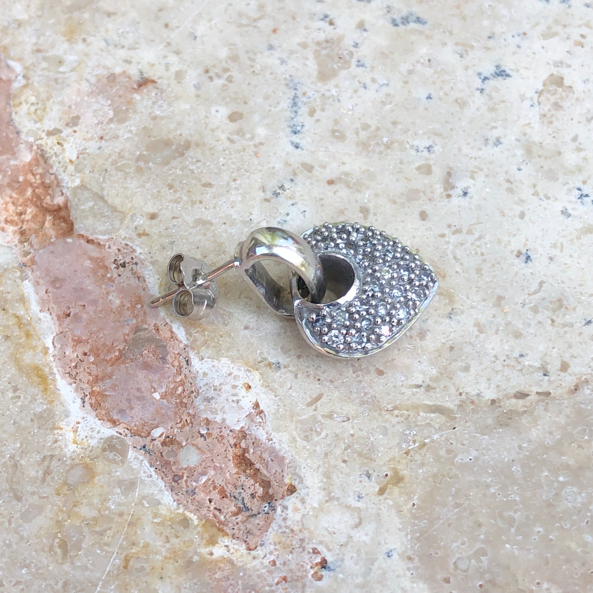 14KT White Gold + Pave Diamond Heart Earrings, 14KT White Gold + Pave Diamond Heart Earrings - Legacy Saint Jewelry