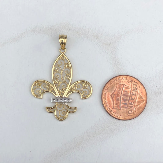 14KT Yellow Gold Filigree Fleur de Lis Pendant Charm, 14KT Yellow Gold Filigree Fleur de Lis Pendant Charm - Legacy Saint Jewelry