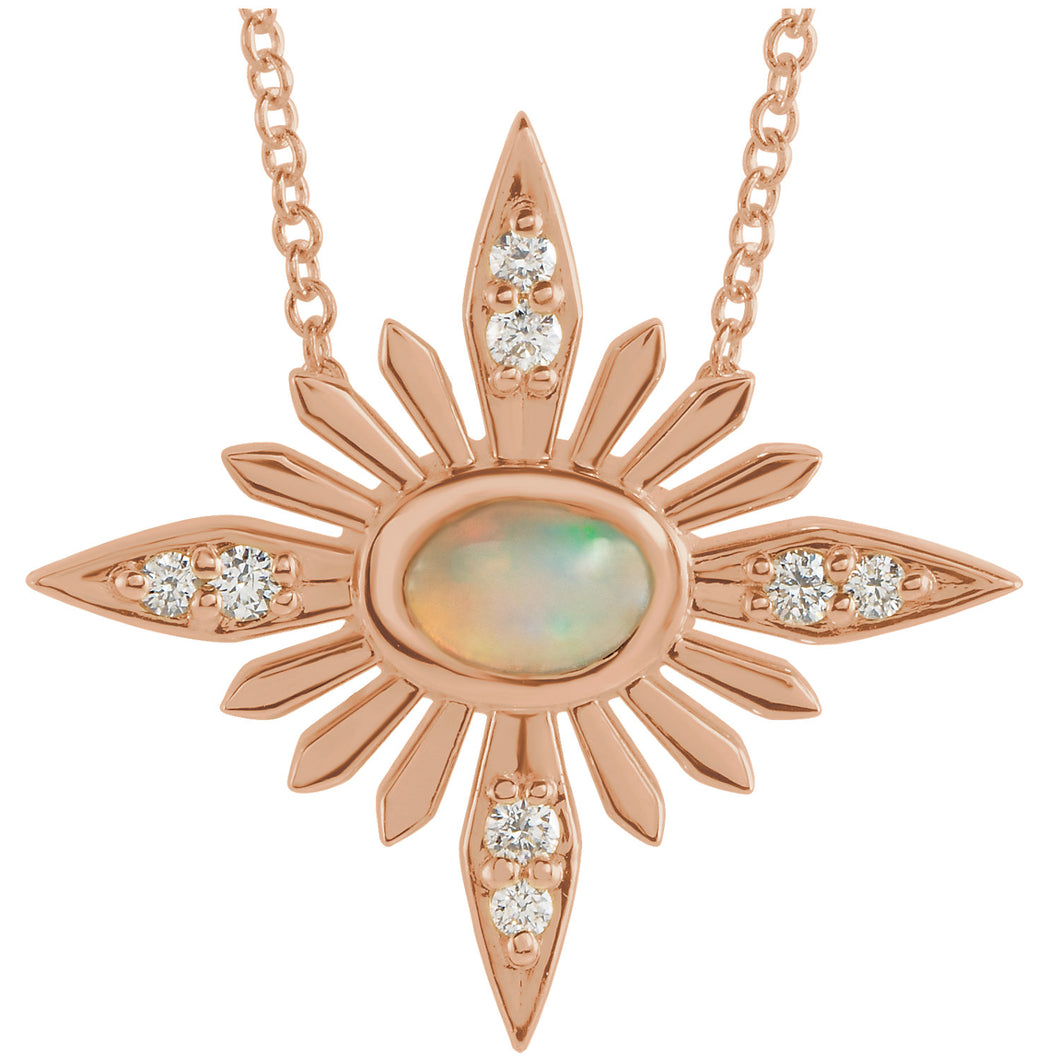 14KT Rose Gold Ethiopian Opal + Diamond Celestial Necklace, 14KT Rose Gold Ethiopian Opal + Diamond Celestial Necklace - Legacy Saint Jewelry
