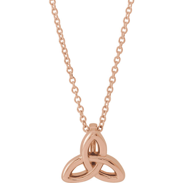 14KT Rose Gold Polished Celtic Trinity Pendant Chain Necklace, 14KT Rose Gold Polished Celtic Trinity Pendant Chain Necklace - Legacy Saint Jewelry