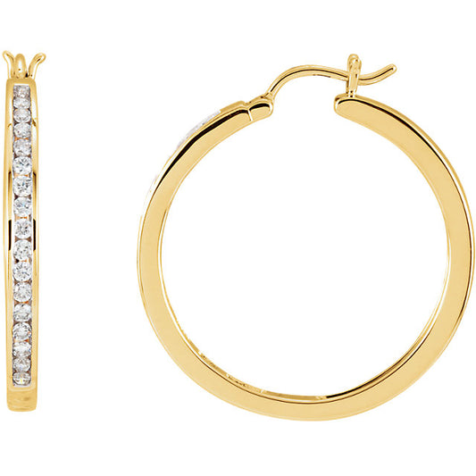 14KT Yellow Gold Channel Diamond Hoop Earrings 25mm, 14KT Yellow Gold Channel Diamond Hoop Earrings 25mm - Legacy Saint Jewelry