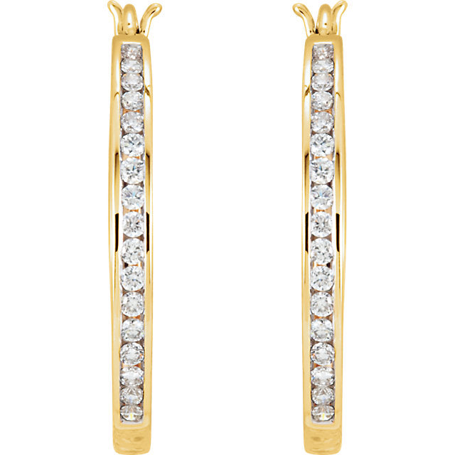 14KT Yellow Gold Channel Diamond Hoop Earrings 25mm, 14KT Yellow Gold Channel Diamond Hoop Earrings 25mm - Legacy Saint Jewelry