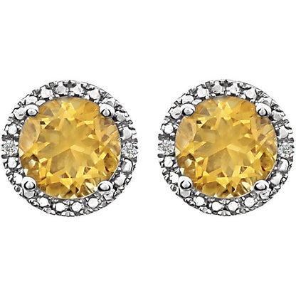 Sterling Silver Citrine + Diamond Halo Earrings, Sterling Silver Citrine + Diamond Halo Earrings - Legacy Saint Jewelry