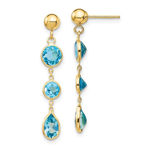 14KT Yellow Gold Bezel-Set Blue Topaz Dangle Earrings, 14KT Yellow Gold Bezel-Set Blue Topaz Dangle Earrings - Legacy Saint Jewelry