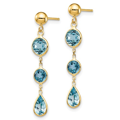 14KT Yellow Gold Bezel-Set Blue Topaz Dangle Earrings, 14KT Yellow Gold Bezel-Set Blue Topaz Dangle Earrings - Legacy Saint Jewelry