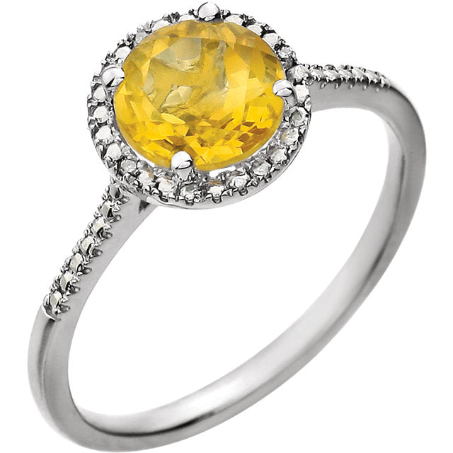 Sterling Silver Citrine + Diamond Halo Ring, Sterling Silver Citrine + Diamond Halo Ring - Legacy Saint Jewelry