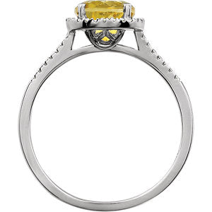 Sterling Silver Citrine + Diamond Halo Ring, Sterling Silver Citrine + Diamond Halo Ring - Legacy Saint Jewelry