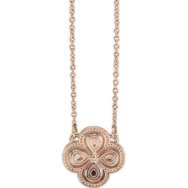 14KT Rose Gold Detailed Clover Necklace, 14KT Rose Gold Detailed Clover Necklace - Legacy Saint Jewelry