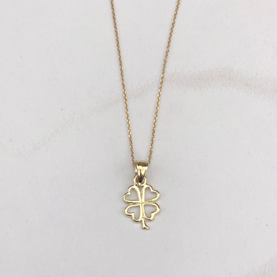 10KT Yellow Gold Mini Cut-Out 4 Leaf Clover Pendant Charm, 10KT Yellow Gold Mini Cut-Out 4 Leaf Clover Pendant Charm - Legacy Saint Jewelry