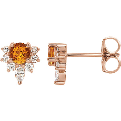 14KT Rose Gold Citrine + Diamond Stud Earrings, 14KT Rose Gold Citrine + Diamond Stud Earrings - Legacy Saint Jewelry