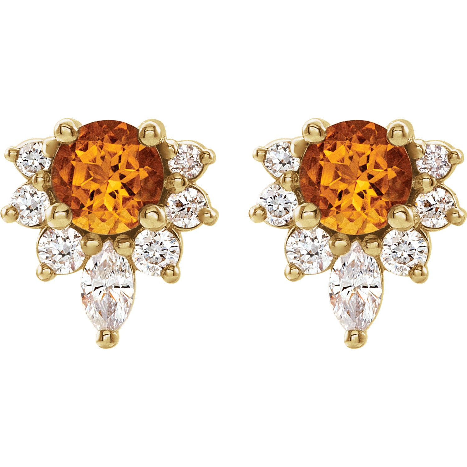 14KT Yellow Gold Citrine + Diamond Stud Earrings, 14KT Yellow Gold Citrine + Diamond Stud Earrings - Legacy Saint Jewelry