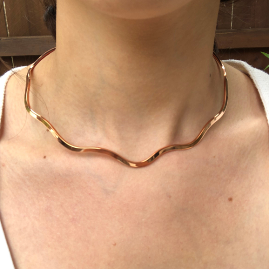 Copper Wave Stiff Collar Open Neck Wire Necklace, Copper Wave Stiff Collar Open Neck Wire Necklace - Legacy Saint Jewelry