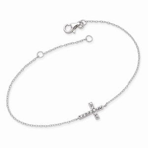 Sterling Silver Sideways CZ Cross Chain Bracelet, Sterling Silver Sideways CZ Cross Chain Bracelet - Legacy Saint Jewelry