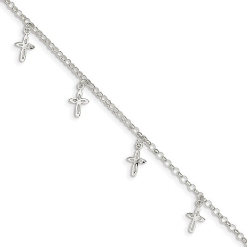 Sterling Silver Unique 8 Cross Charm Chain Bracelet