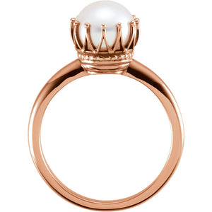 14KT Rose Gold White Freshwater Pearl Crown Ring, 14KT Rose Gold White Freshwater Pearl Crown Ring - Legacy Saint Jewelry