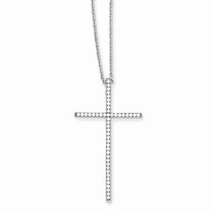Sterling Silver Long Pave CZ Cross Pendant Necklace 18", Sterling Silver Long Pave CZ Cross Pendant Necklace 18" - Legacy Saint Jewelry