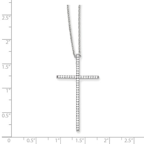 Sterling Silver Long Pave CZ Cross Pendant Necklace 18", Sterling Silver Long Pave CZ Cross Pendant Necklace 18" - Legacy Saint Jewelry